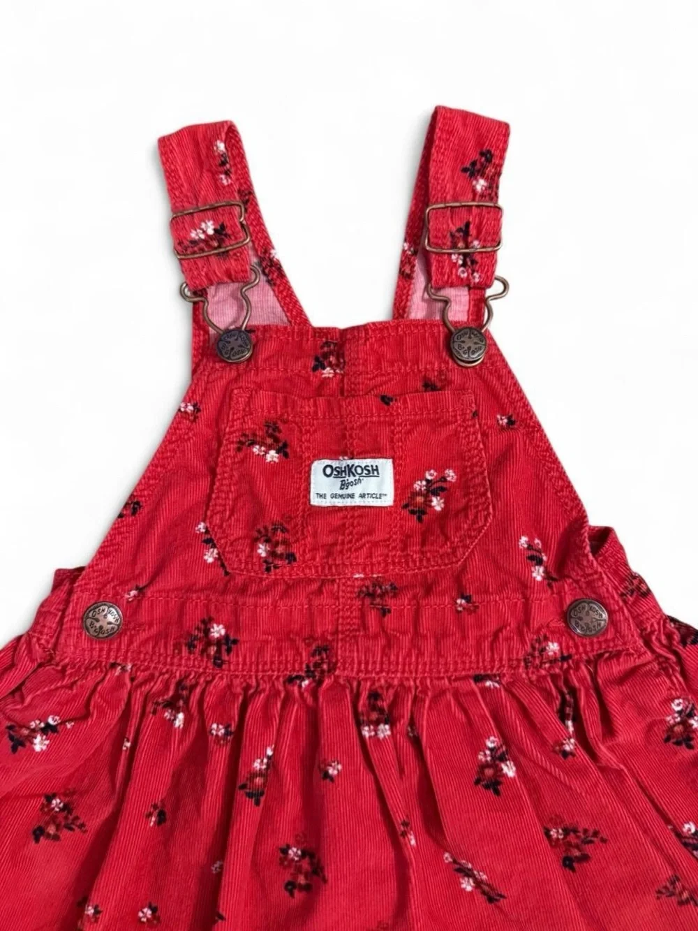 OshKosh B'gosh Bright Red Floral Corduroy Overall Dress